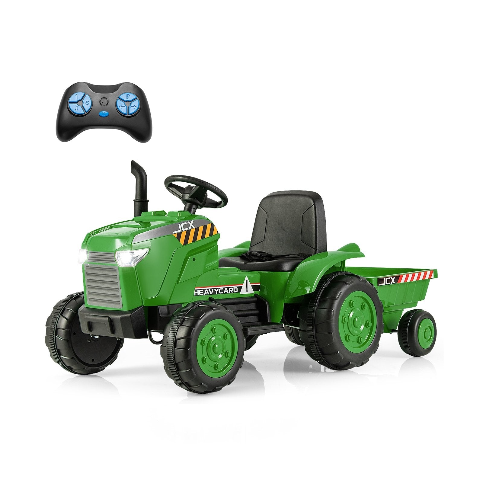 12V Kids Ride On Tractor with Trailer and Remote Control, Green Powered Ride On Toys   at Gallery Canada