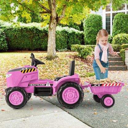 12V Kids Ride On Tractor with Trailer and Remote Control, Pink Powered Ride On Toys   at Gallery Canada