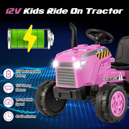 12V Kids Ride On Tractor with Trailer and Remote Control, Pink Powered Ride On Toys   at Gallery Canada