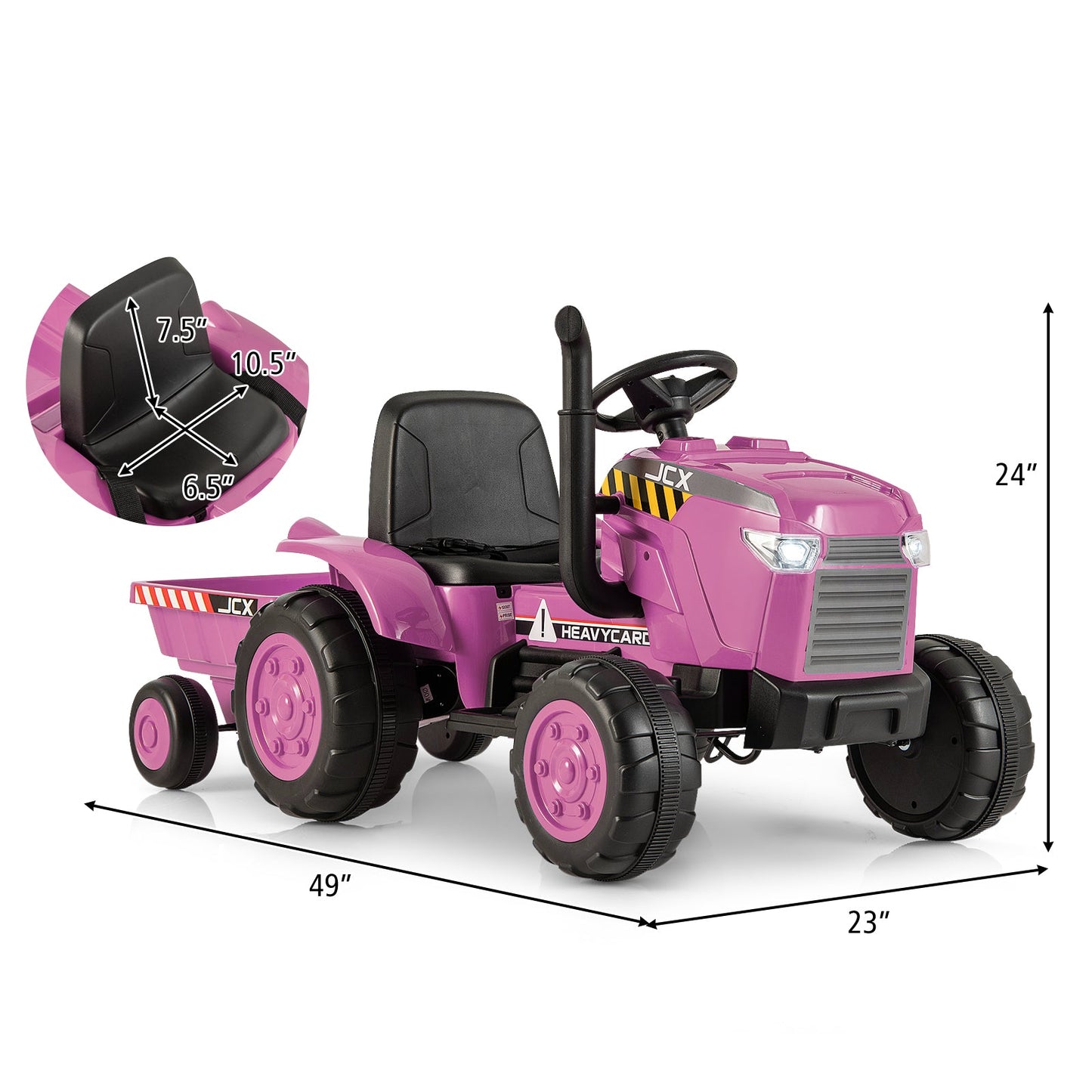 12V Kids Ride On Tractor with Trailer and Remote Control, Pink Powered Ride On Toys   at Gallery Canada