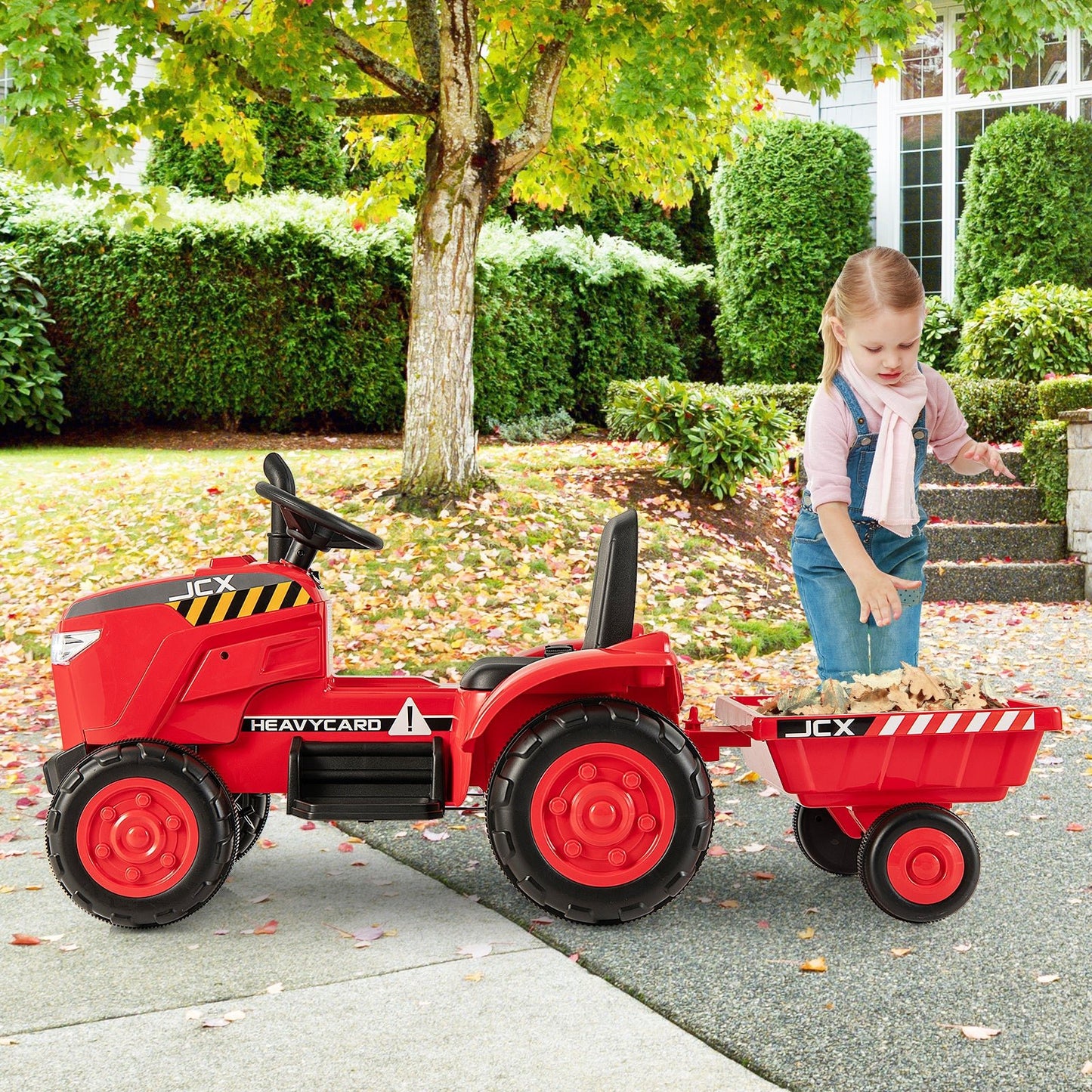 12V Kids Ride On Tractor with Trailer and Remote Control, Red Powered Ride On Toys   at Gallery Canada