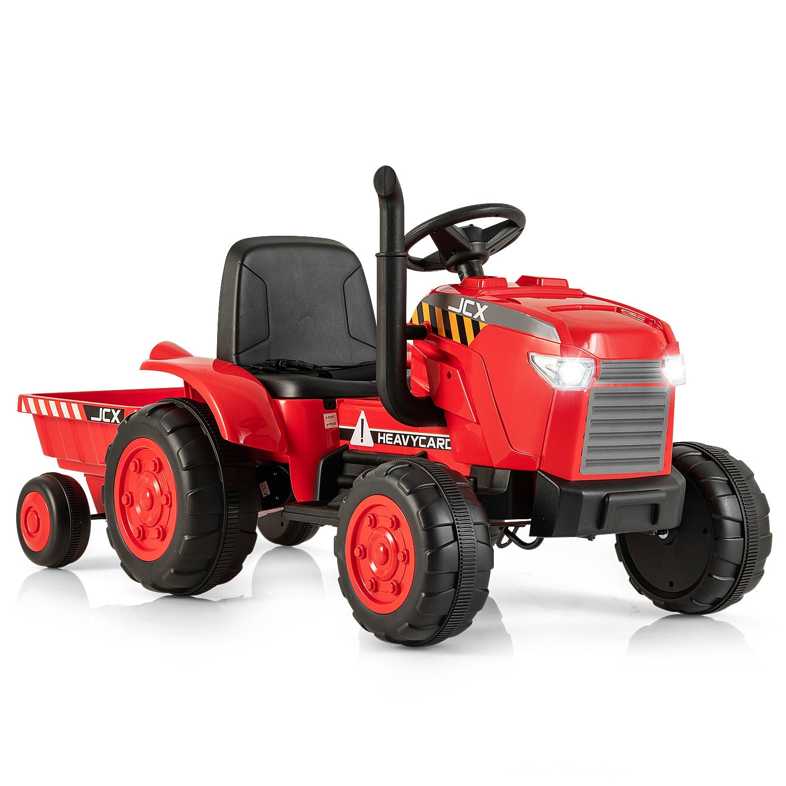 12V Kids Ride On Tractor with Trailer and Remote Control, Red Powered Ride On Toys Red  at Gallery Canada