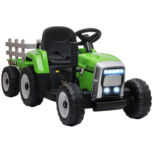 12V Kids Ride on Tractor with Trailer, Battery Powered Electric Tractor with Remote Control, Music Start up Sound and Horn, USB, LED Lights, Green