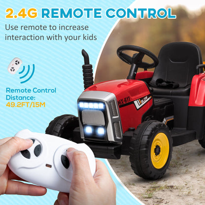 12V Kids Ride on Tractor with Trailer, Remote Control, Music Start up Sound and Horn, USB, LED Lights, Red Electric Toy Cars   at Gallery Canada