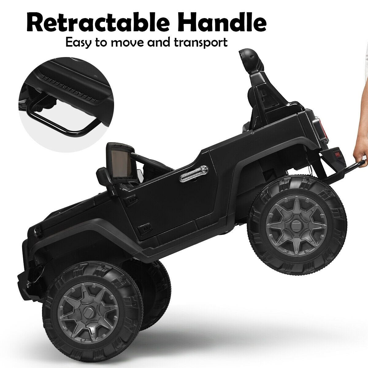 12V Kids Ride On Truck with Remote Control and Double Magnetic Door, Black Powered Ride On Toys   at Gallery Canada