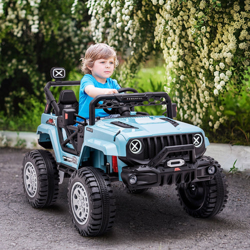 12V Kids Ride-on Truck with Remote, LED Lights, Music, 3 Speeds, Blue