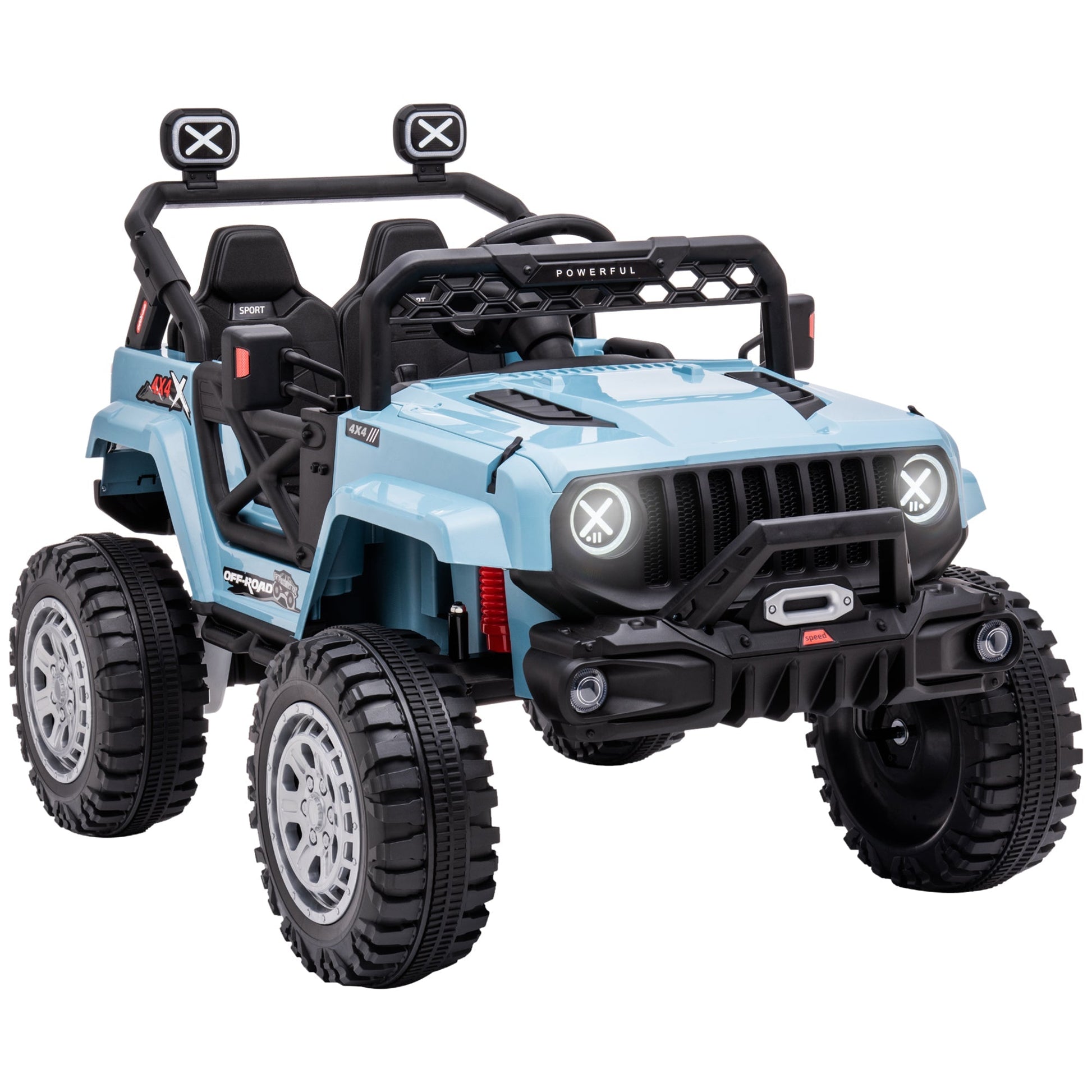 12V Kids Ride-on Truck with Remote, LED Lights, Music, 3 Speeds, Blue Electric Toy Cars Blue  at Gallery Canada