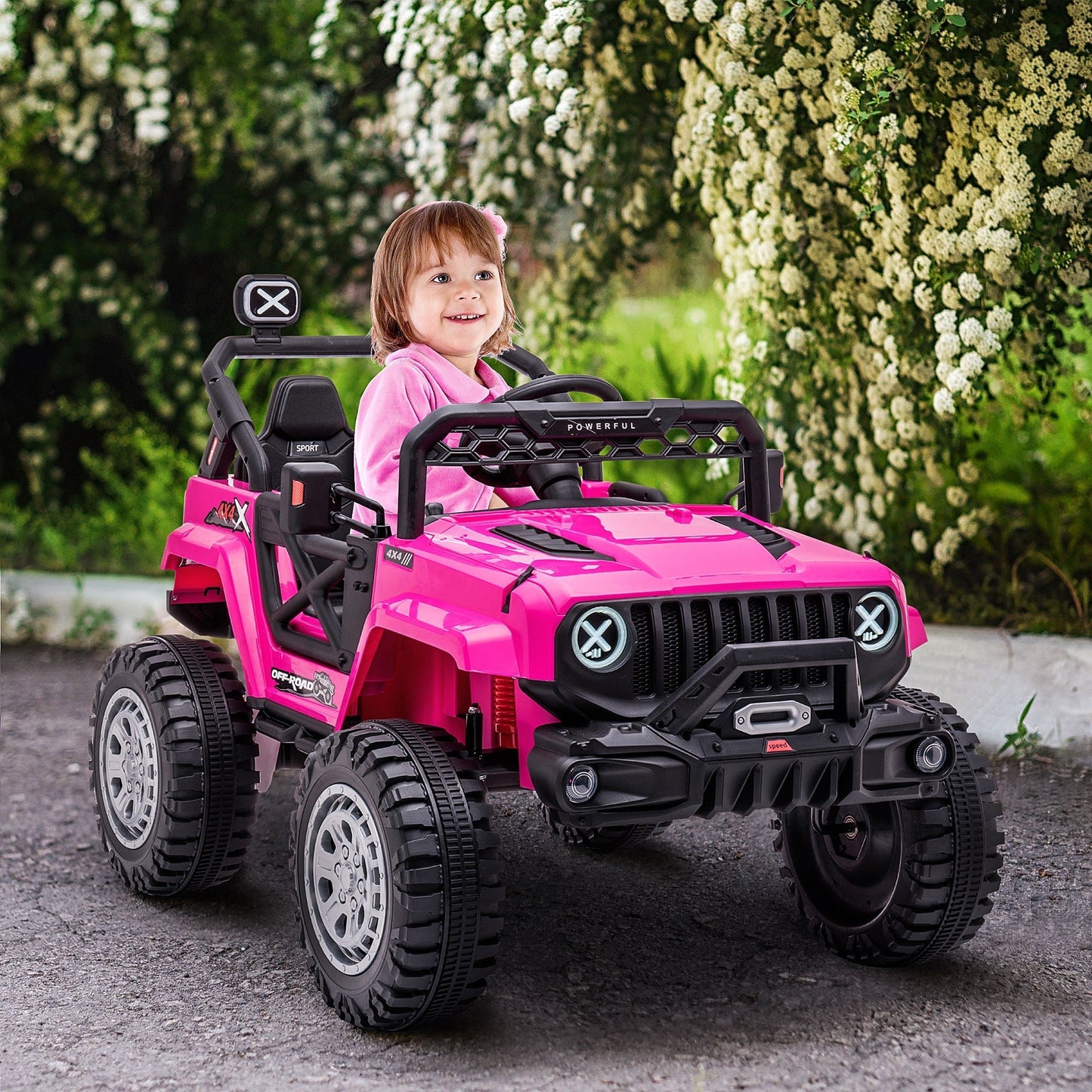 12V Kids Ride-on Truck with Remote, LED Lights, Music, 3 Speeds, Pink Electric Toy Cars   at Gallery Canada