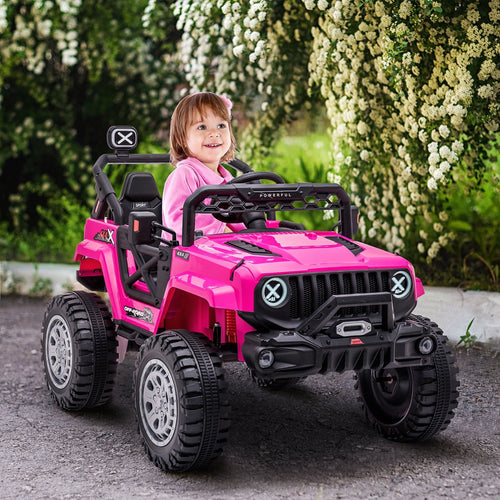 12V Kids Ride-on Truck with Remote, LED Lights, Music, 3 Speeds, Pink