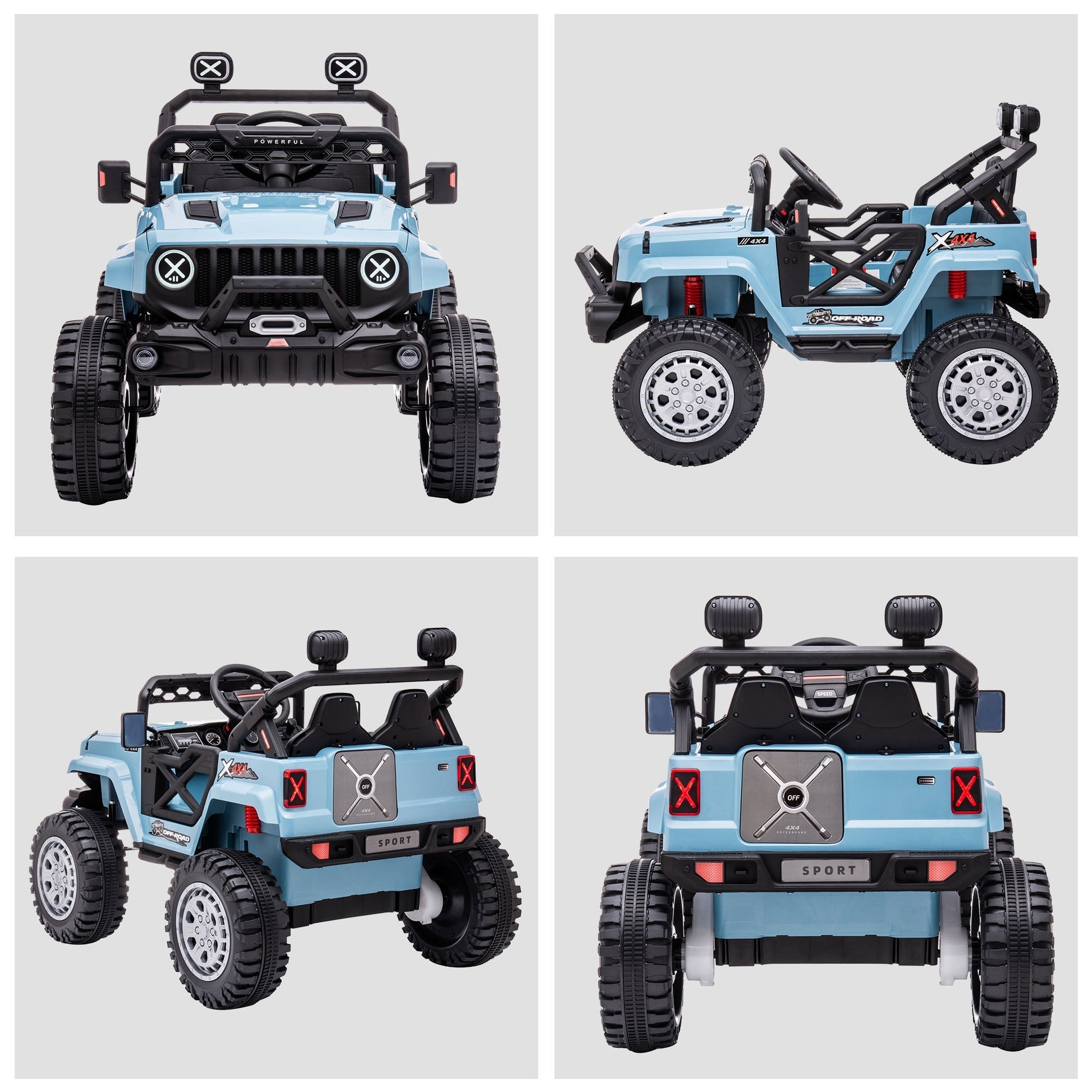 12V Kids Ride-on Truck with Remote, LED Lights, Music, 3 Speeds, Blue Electric Toy Cars   at Gallery Canada