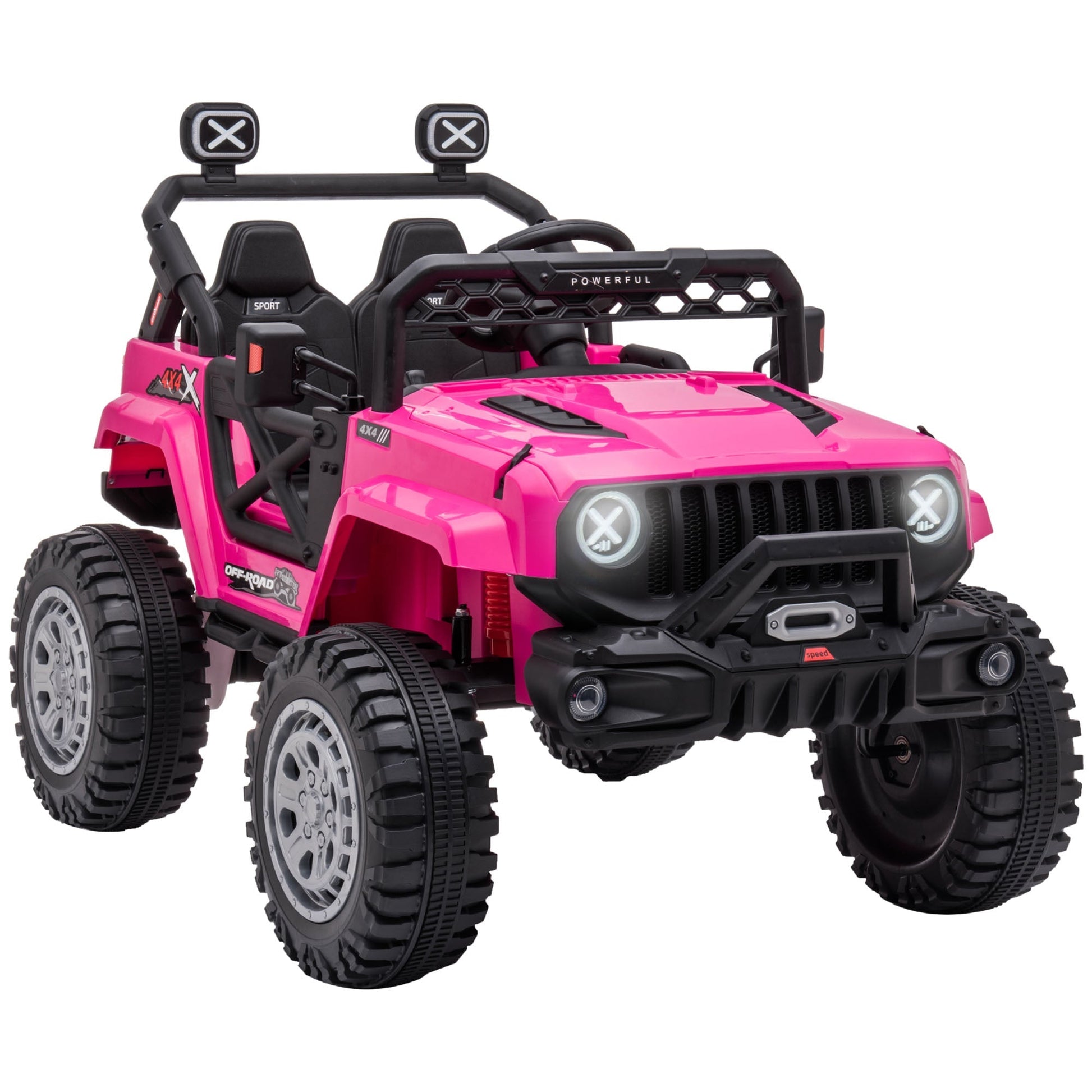 12V Kids Ride-on Truck with Remote, LED Lights, Music, 3 Speeds, Pink Electric Toy Cars Pink  at Gallery Canada