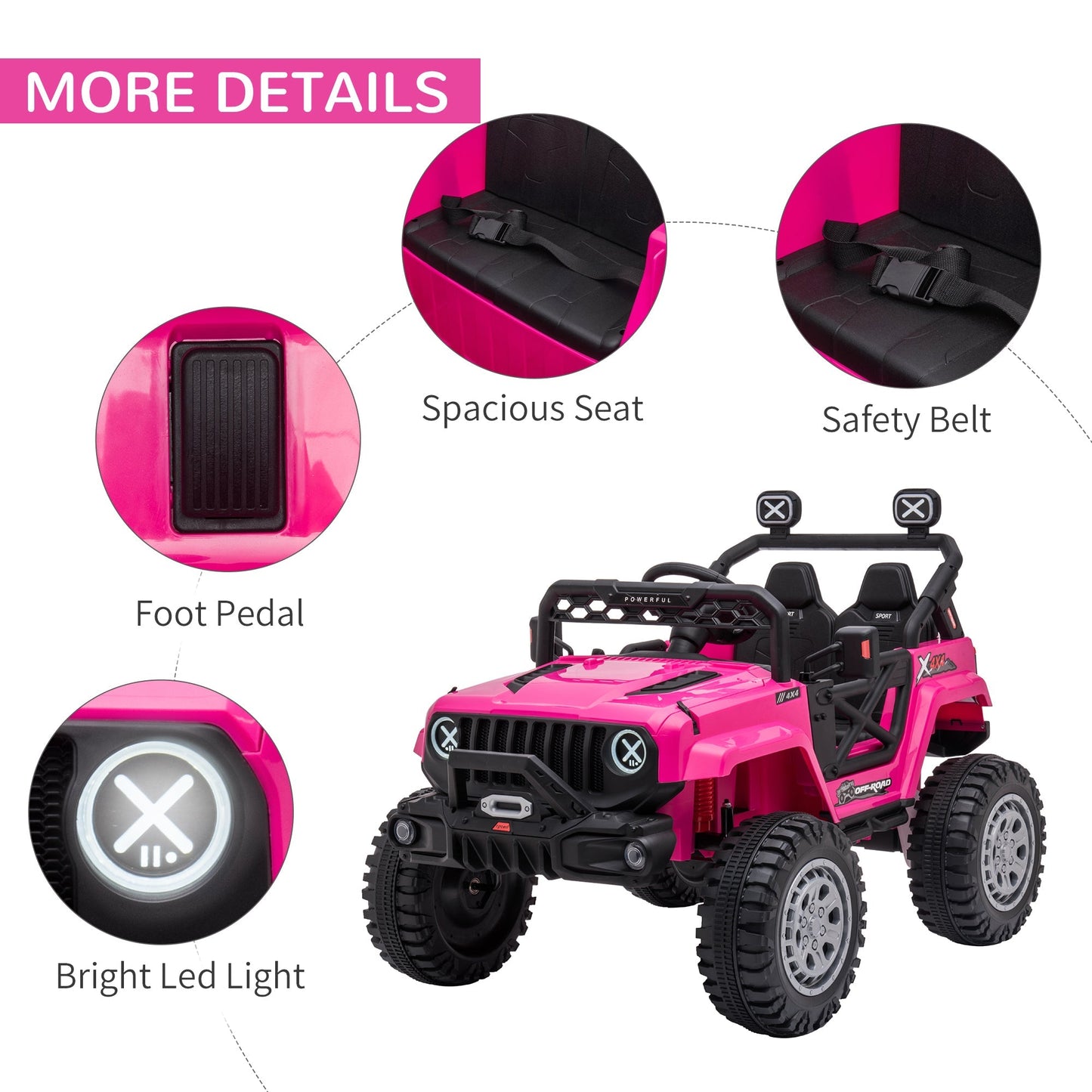 12V Kids Ride-on Truck with Remote, LED Lights, Music, 3 Speeds, Pink Electric Toy Cars   at Gallery Canada