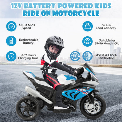 12V Licensed BMW Kids Motorcycle Ride-On Toy for 37-96 Months Old Kids, Blue Powered Ride On Toys   at Gallery Canada