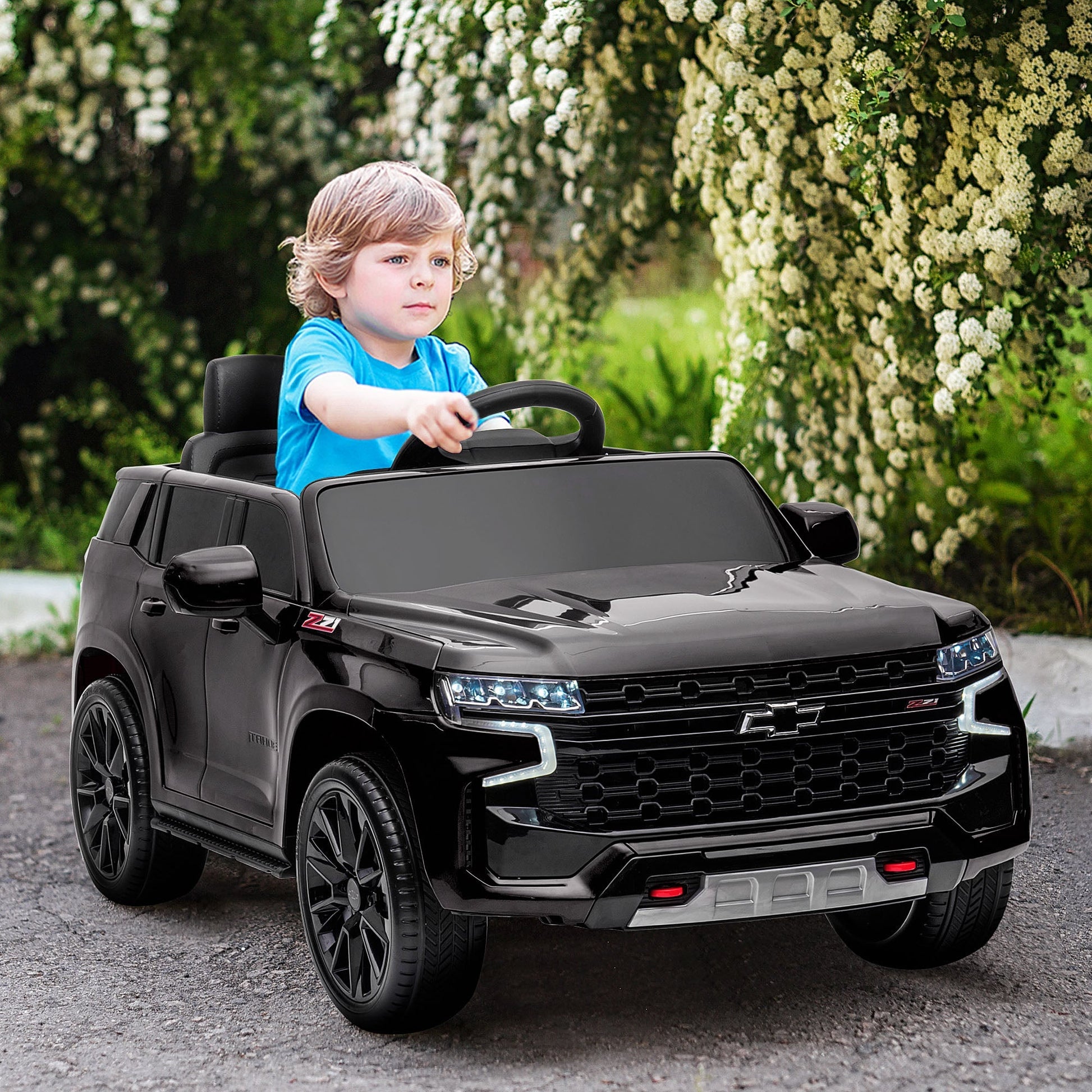 12V Chevrolet TAHOE Kids Ride On Car with Remote, 3 Speeds, LED, Black Electric Toy Cars   at Gallery Canada