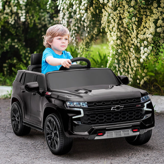 12V Chevrolet TAHOE Kids Ride On Car with Remote, 3 Speeds, LED, Black Electric Toy Cars Black  at Gallery Canada