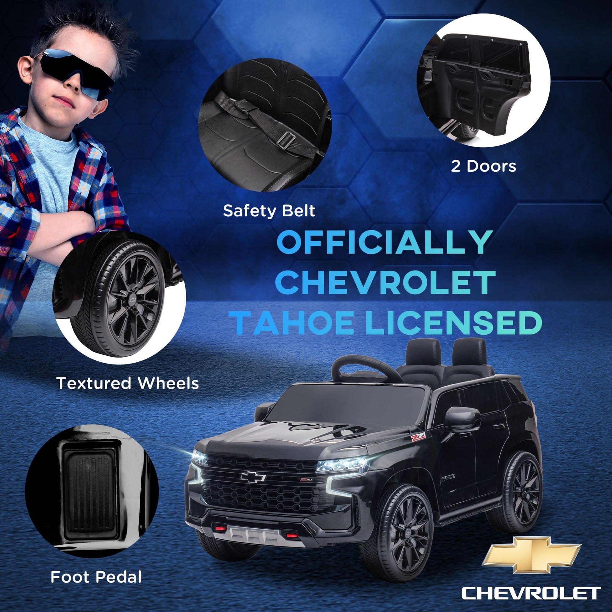 12V Chevrolet TAHOE Kids Ride On Car with Remote, 3 Speeds, LED, Black Electric Toy Cars   at Gallery Canada