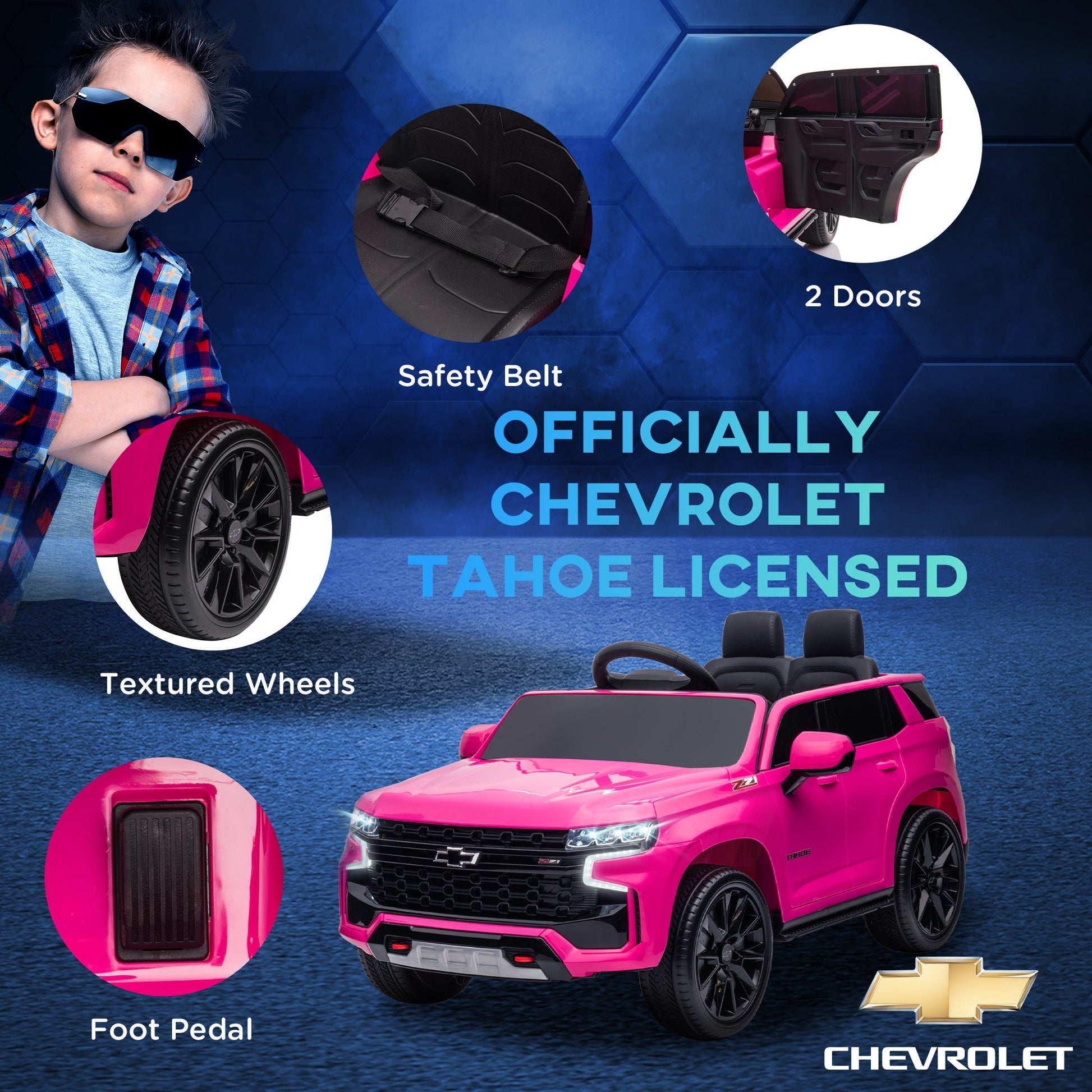 12V Chevrolet TAHOE Ride-On Car with Remote, 3 Speeds, LED, Music, Pink Electric Toy Cars   at Gallery Canada