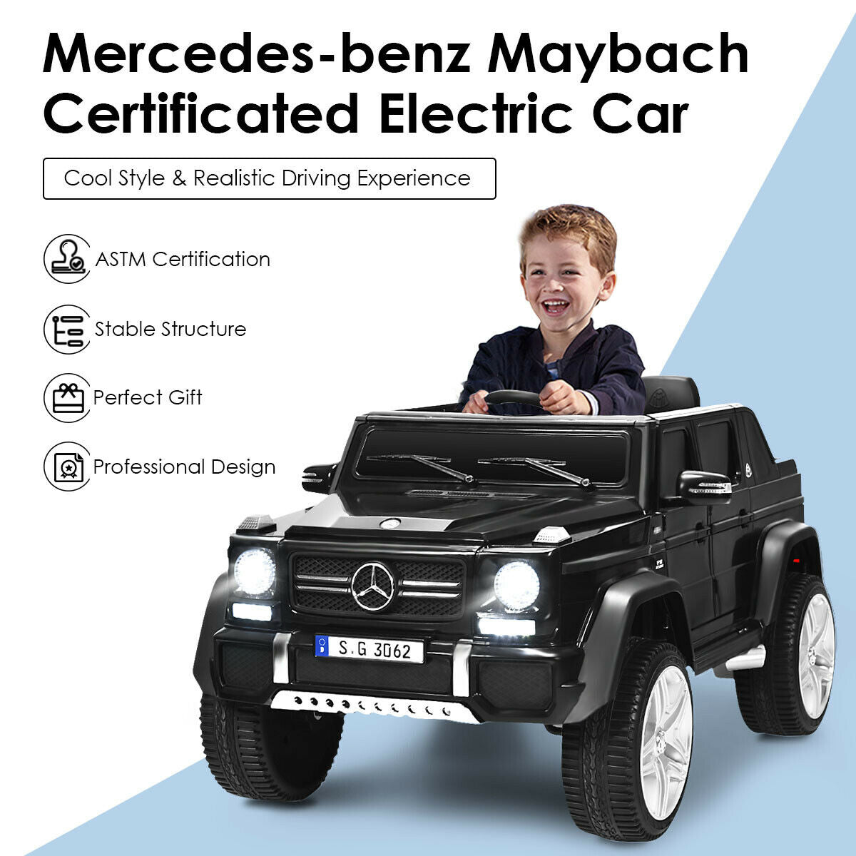 12V Licensed Mercedes-Benz Kids Ride On Car, Black Powered Ride On Toys   at Gallery Canada