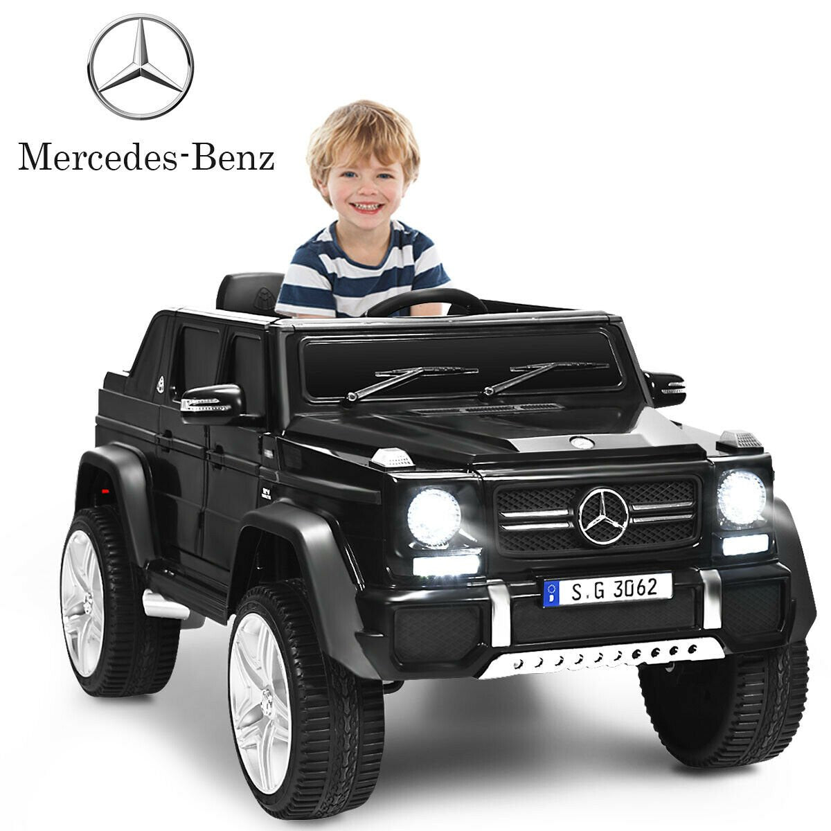 12V Licensed Mercedes-Benz Kids Ride On Car, Black Powered Ride On Toys   at Gallery Canada