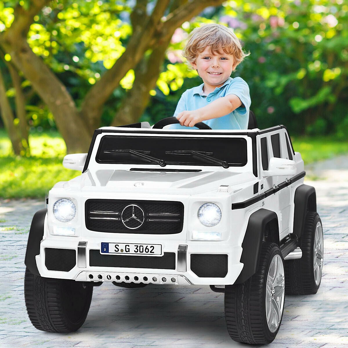 12V Licensed Mercedes-Benz Kids Ride On Car, White Powered Ride On Toys   at Gallery Canada