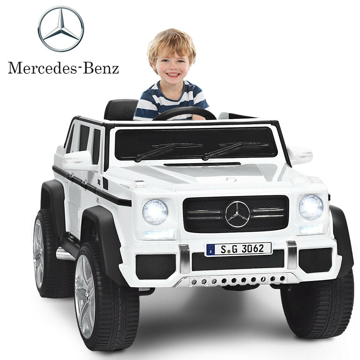 12V Licensed Mercedes-Benz Kids Ride On Car, White Powered Ride On Toys   at Gallery Canada