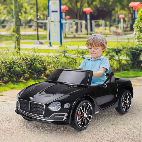 12V Ride On Car Licensed Bentley Battery Powered Electric Vehicles w/ Parent Remote Control, 2 Speed - Black