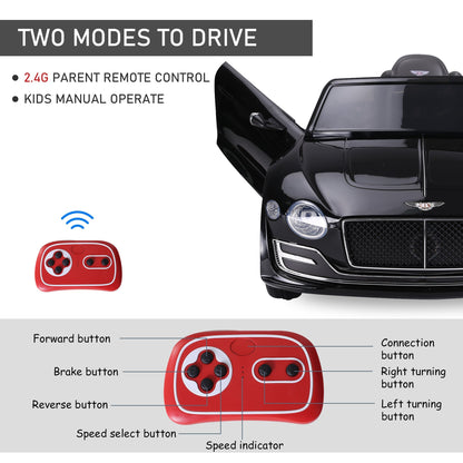 12V Ride On Car Licensed Bentley Battery Powered Electric Vehicles w/ Parent Remote Control, 2 Speed - Black Electric Toy Cars   at Gallery Canada