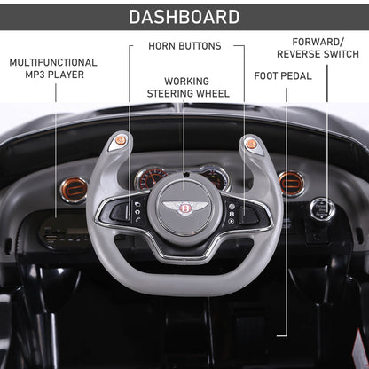 12V Ride On Car Licensed Bentley Battery Powered Electric Vehicles w/ Parent Remote Control, 2 Speed - Black Electric Toy Cars   at Gallery Canada