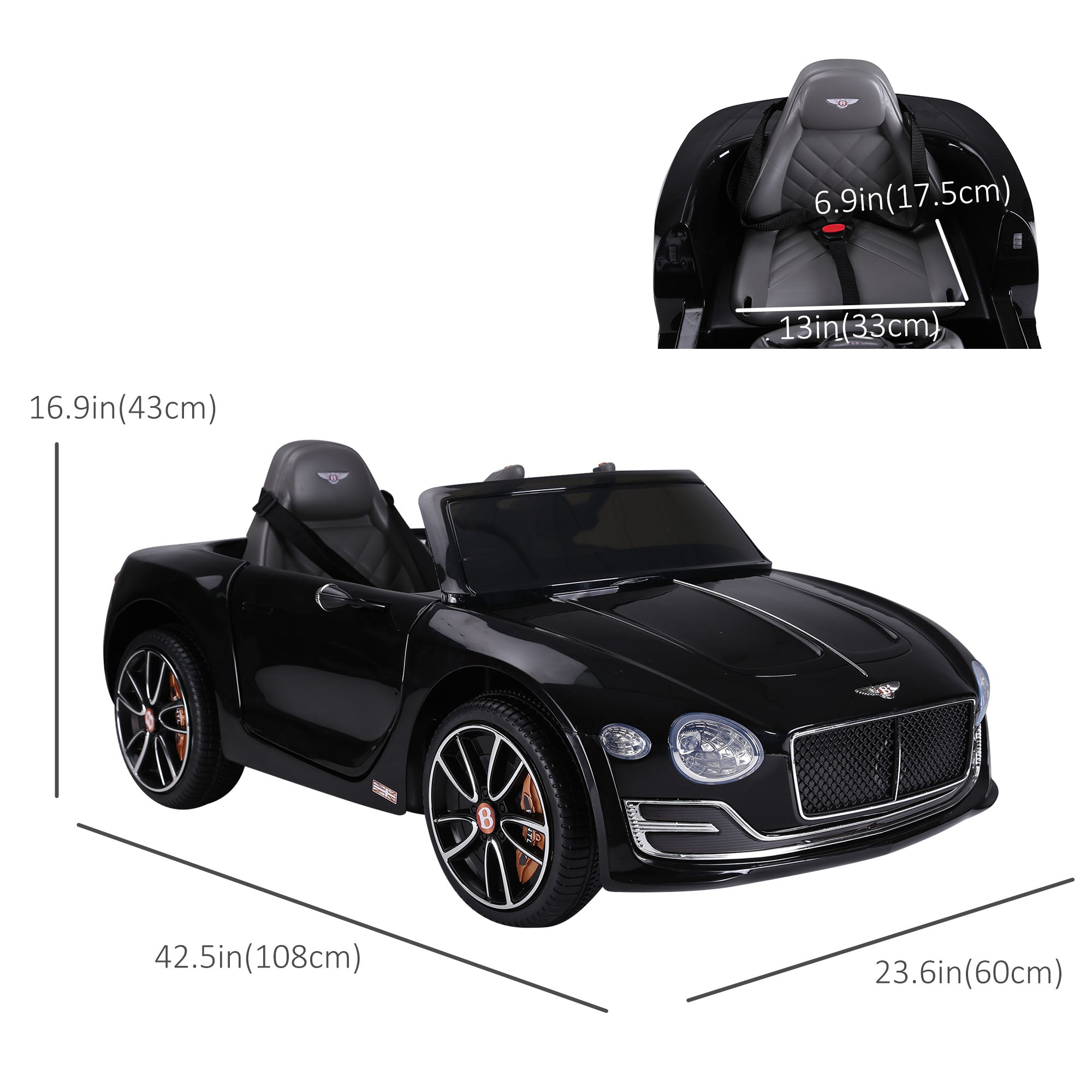 12V Ride On Car Licensed Bentley Battery Powered Electric Vehicles w/ Parent Remote Control, 2 Speed - Black Electric Toy Cars   at Gallery Canada