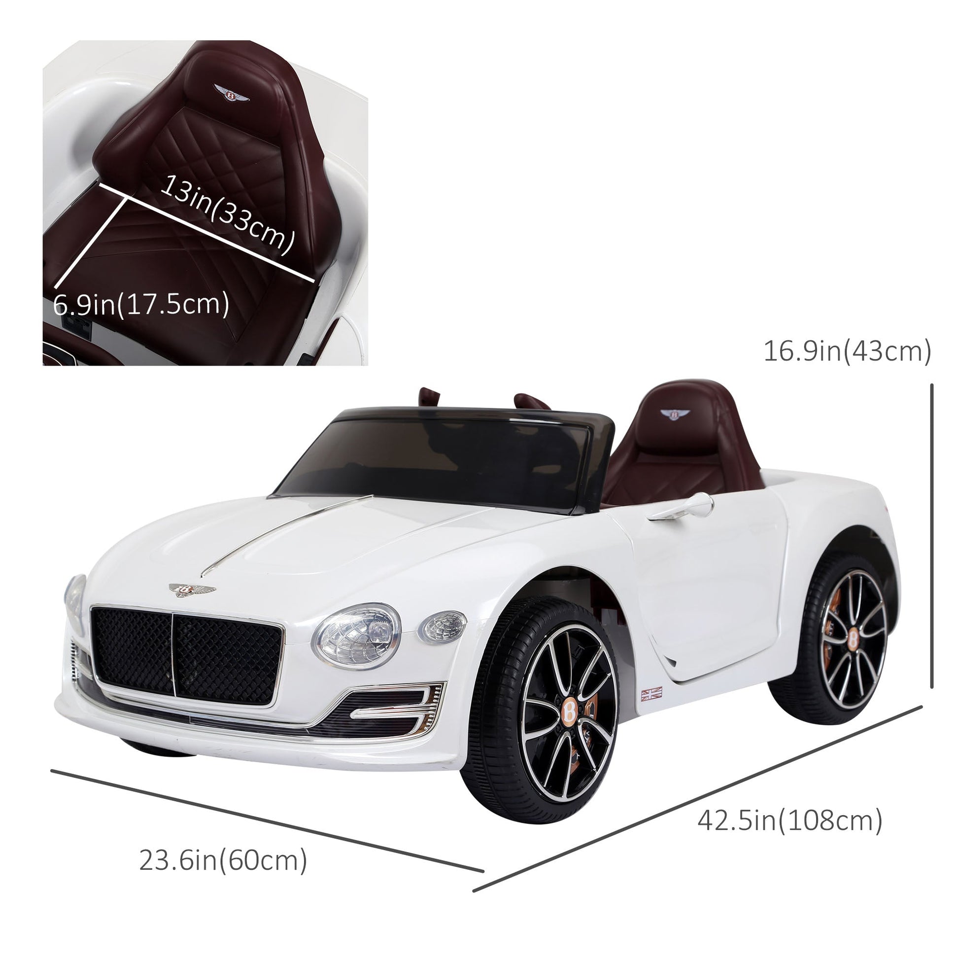 12V Ride On Car Licensed Bentley Battery Powered Electric Vehicles w/ Parent Remote Control, 2 Speed - White Electric Toy Cars   at Gallery Canada