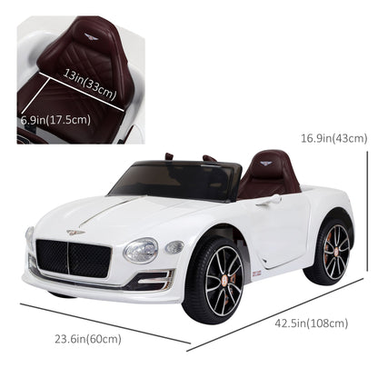 12V Ride On Car Licensed Bentley Battery Powered Electric Vehicles w/ Parent Remote Control, 2 Speed - White Electric Toy Cars   at Gallery Canada