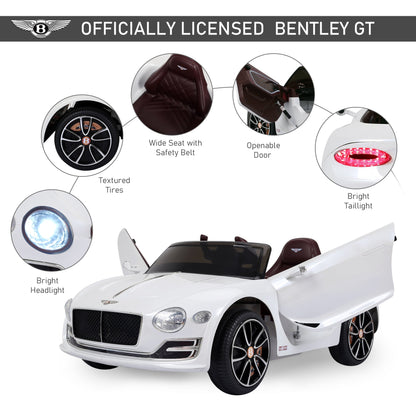 12V Ride On Car Licensed Bentley Battery Powered Electric Vehicles w/ Parent Remote Control, 2 Speed - White Electric Toy Cars   at Gallery Canada