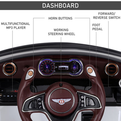 12V Ride On Car Licensed Bentley Battery Powered Electric Vehicles w/ Parent Remote Control, 2 Speed - White Electric Toy Cars   at Gallery Canada