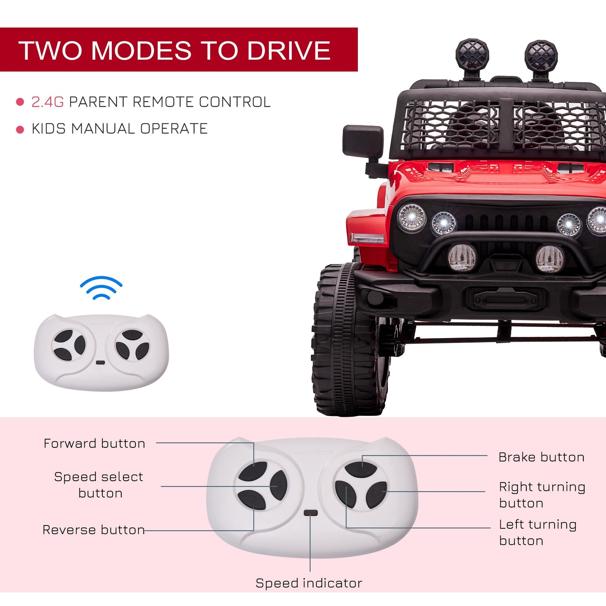 12V Ride On Car Off Road Truck for kids SUV Electric Battery Powered with Remote Control, Adjustable Speed, Red Electric Toy Cars   at Gallery Canada