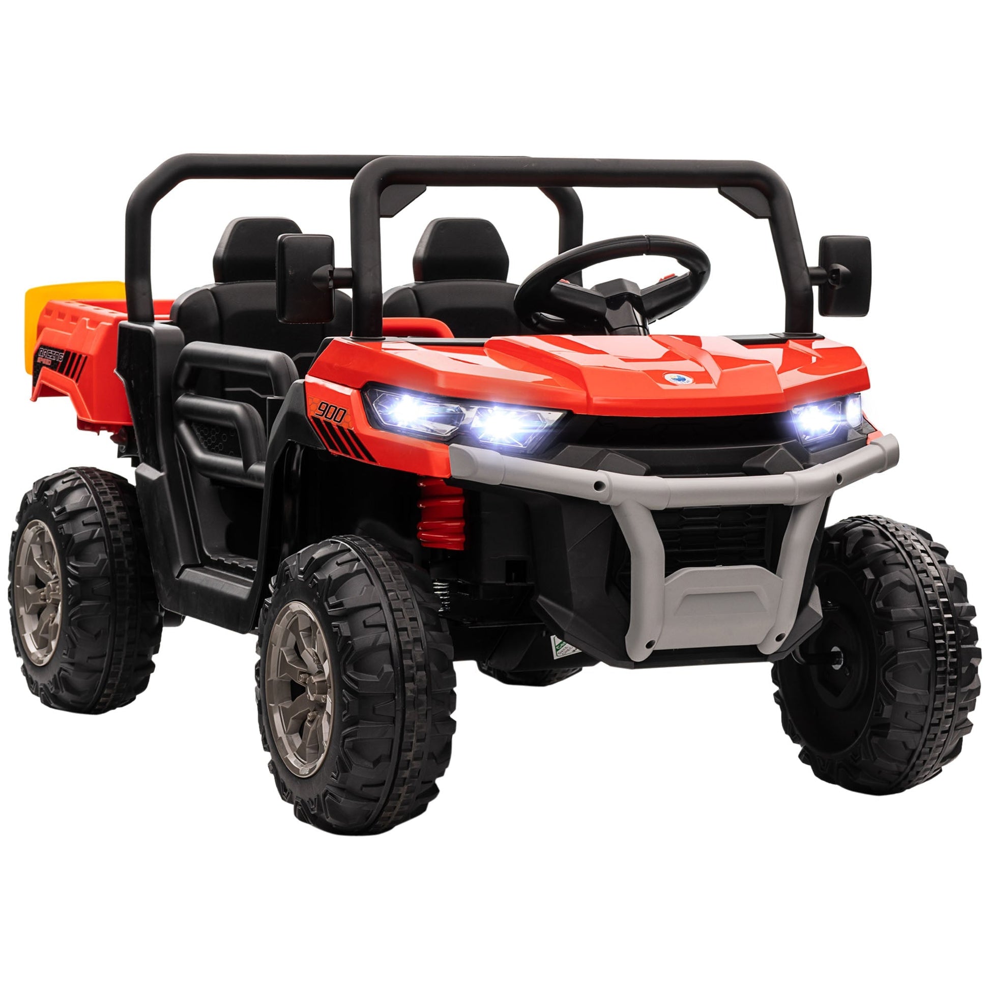 12V Ride on Car with Electric Bucket, Two-Seater Battery-Powered Cars for Kids with Shovel, Remote Control, Spring Suspension, Horn, Music, Red Electric Toy Cars Multi Colour  at Gallery Canada