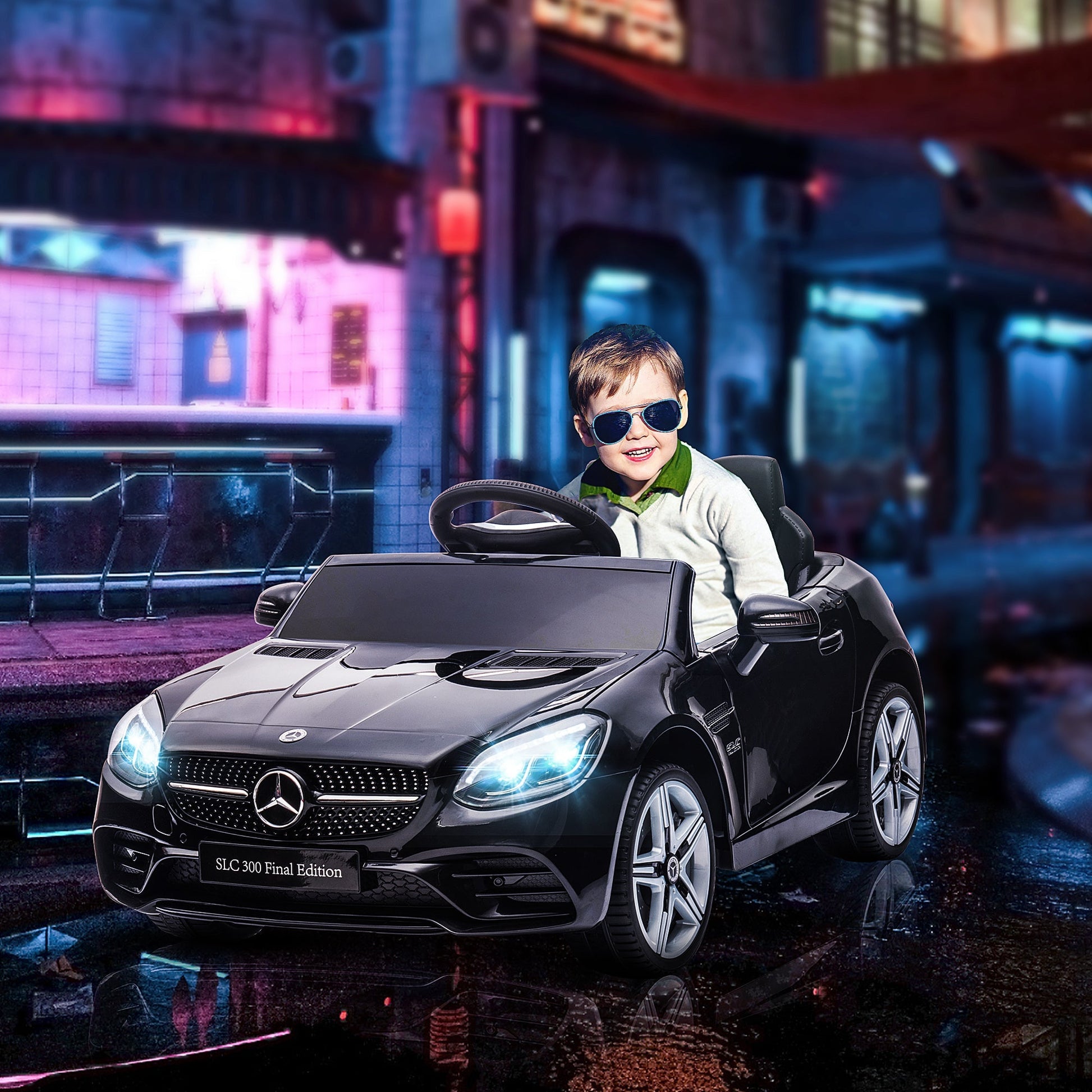 12V Ride On Car with Parent Remote Control Two Motors Music Lights Suspension Wheels for 3-6 Years Black Electric Toy Cars   at Gallery Canada