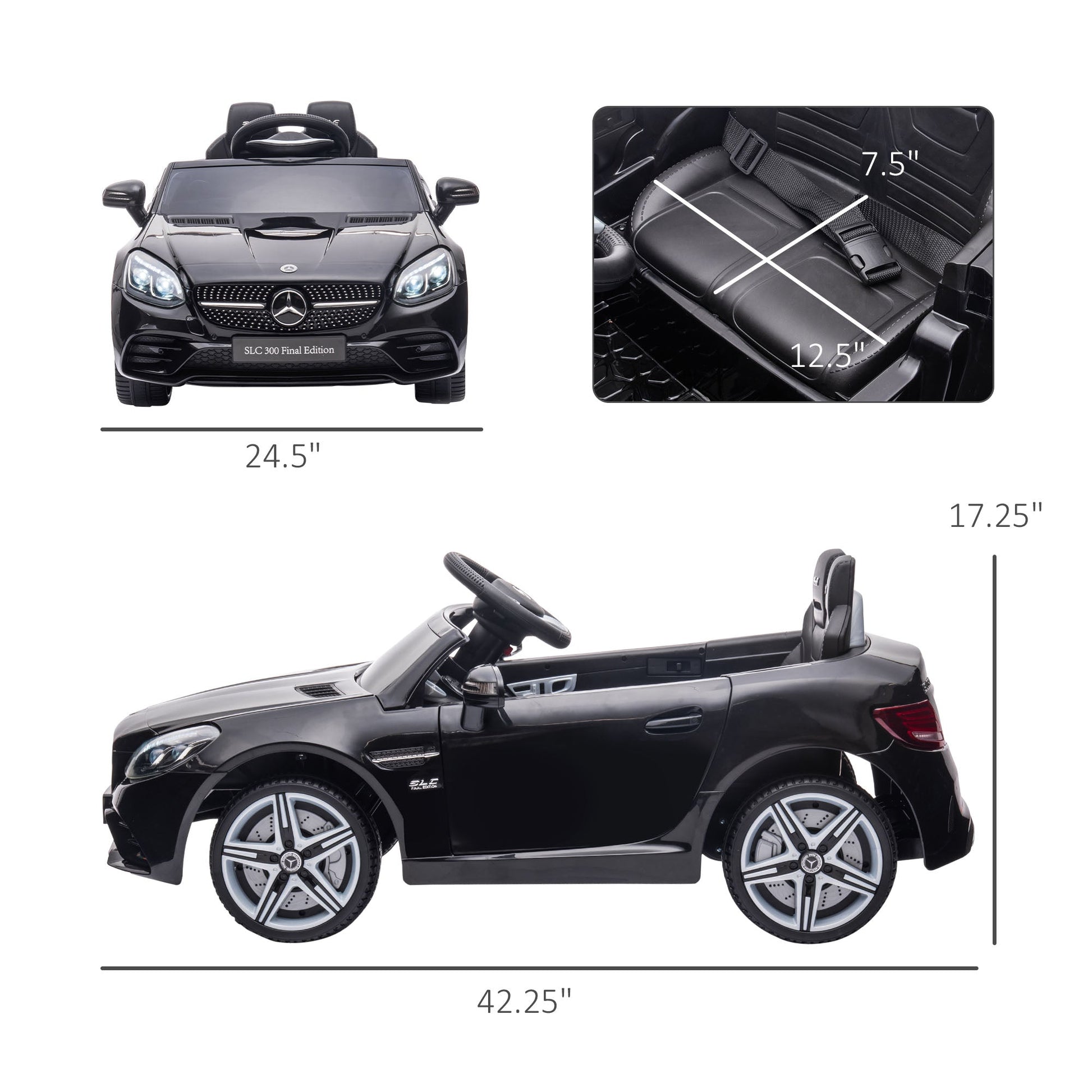 12V Ride On Car with Parent Remote Control Two Motors Music Lights Suspension Wheels for 3-6 Years Black Electric Toy Cars   at Gallery Canada