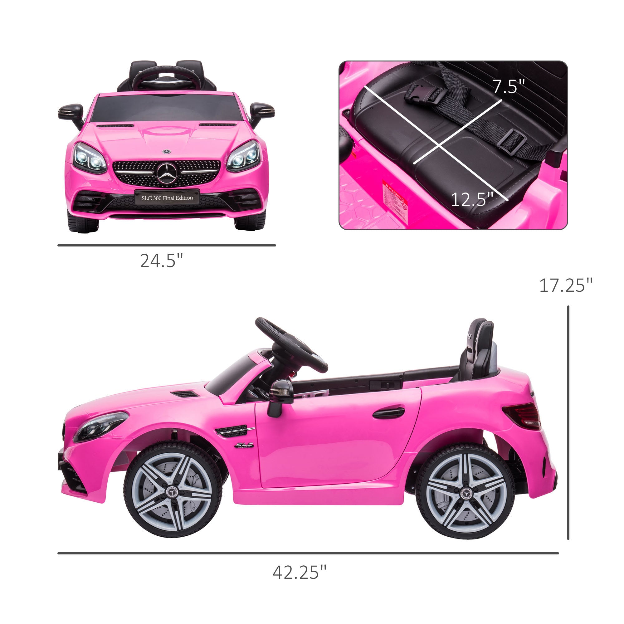 12V Ride On Car with Parent Remote Control Two Motors Music Lights Suspension Wheels for 3-6 Years Pink Electric Toy Cars   at Gallery Canada