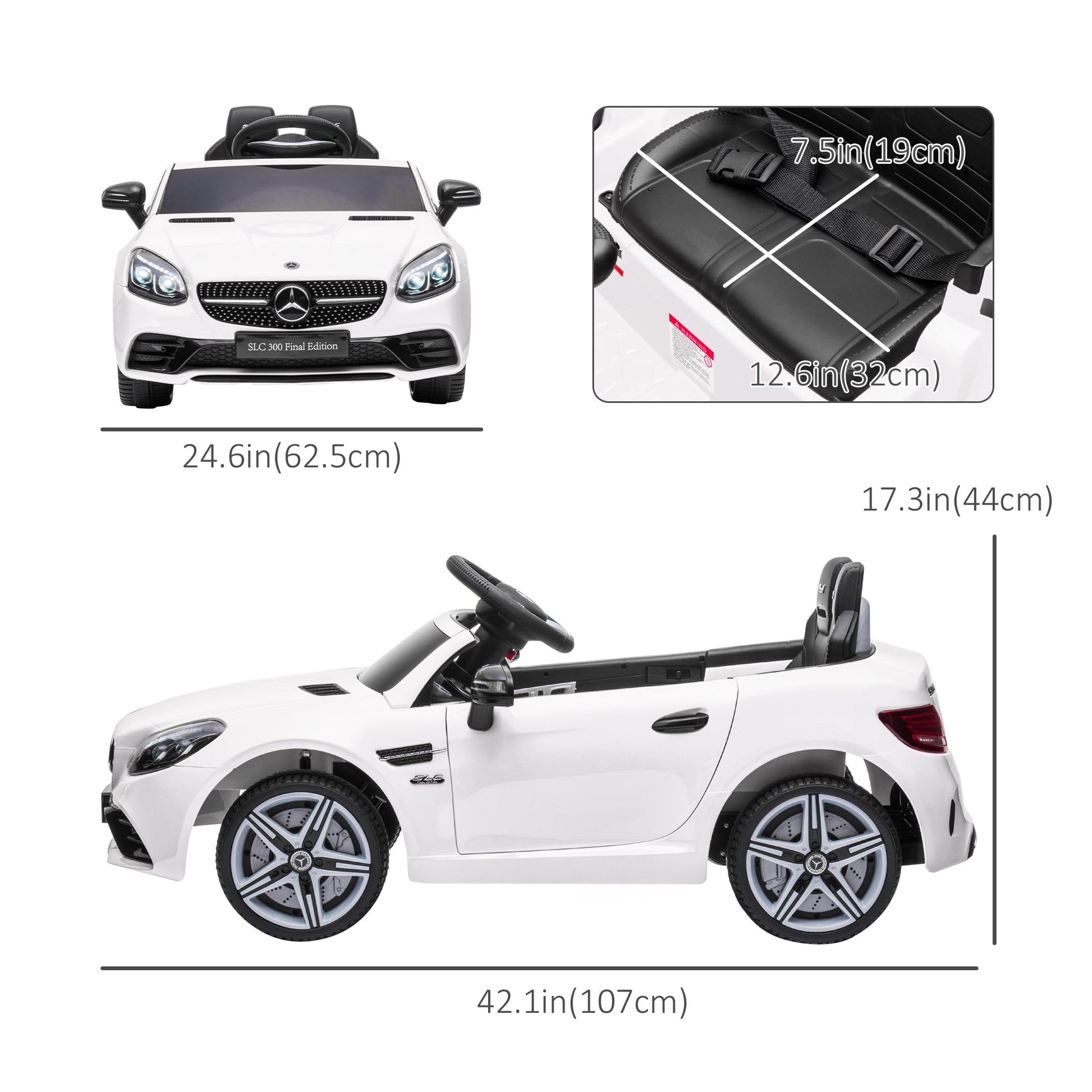 12V Ride On Car with Parent Remote Control Two Motors Music Lights Suspension Wheels for 3-6 Years White Electric Toy Cars   at Gallery Canada