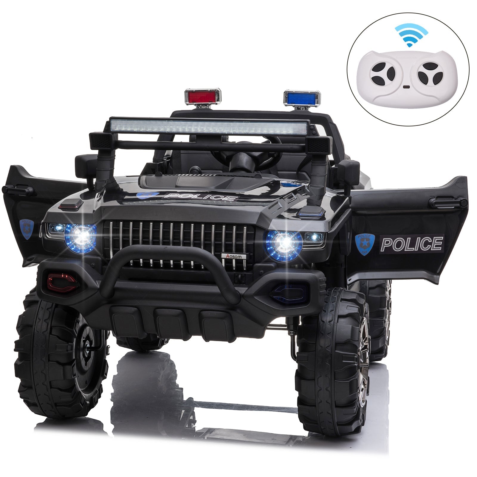 12V Ride On Police Car 2 Seater For 3 - 8 Years Old Kids W/ Parental Remote Control Led Lights Mp3 Black Electric Toy Cars   at Gallery Canada