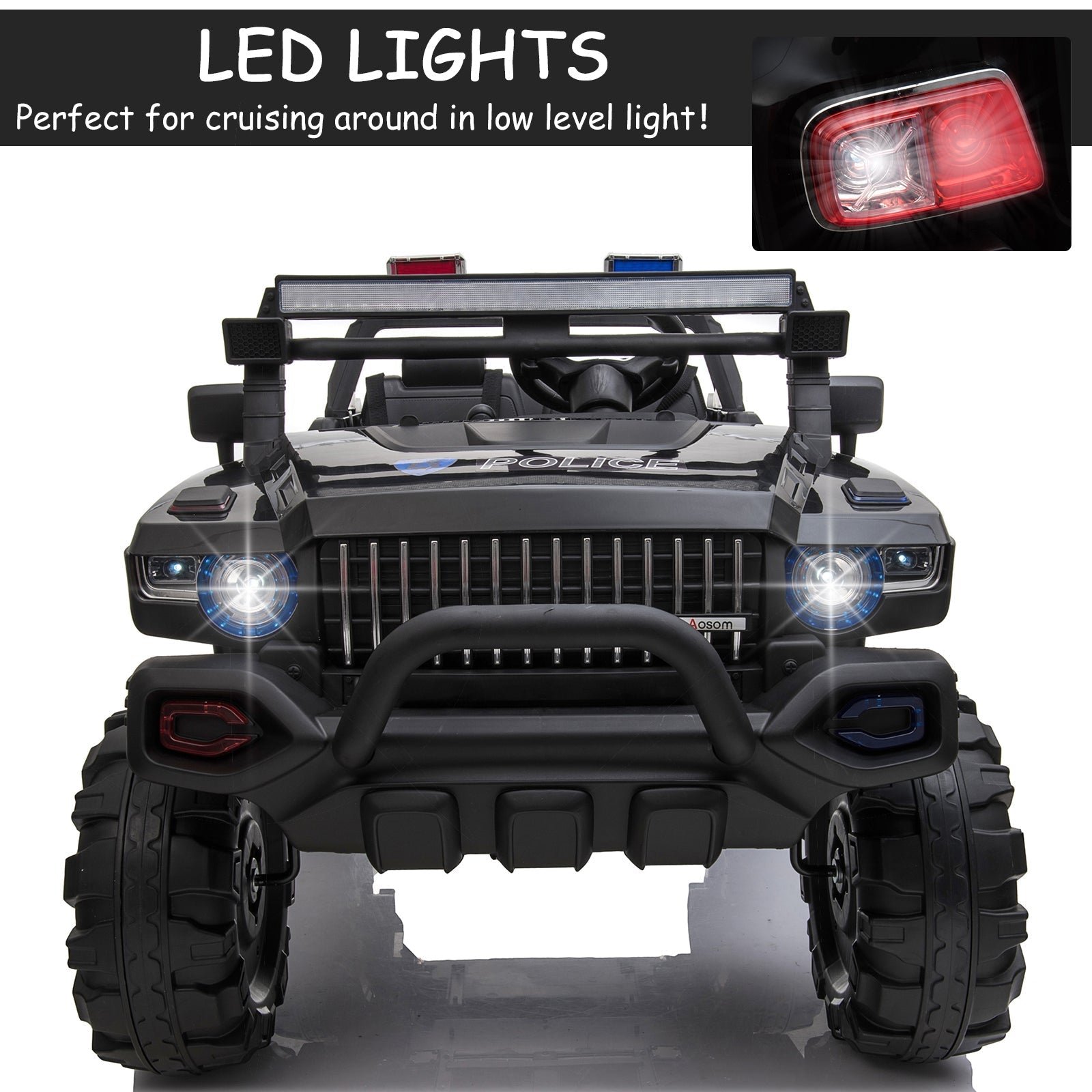 12V Ride On Police Car 2 Seater For 3 - 8 Years Old Kids W/ Parental Remote Control Led Lights Mp3 Black Electric Toy Cars   at Gallery Canada