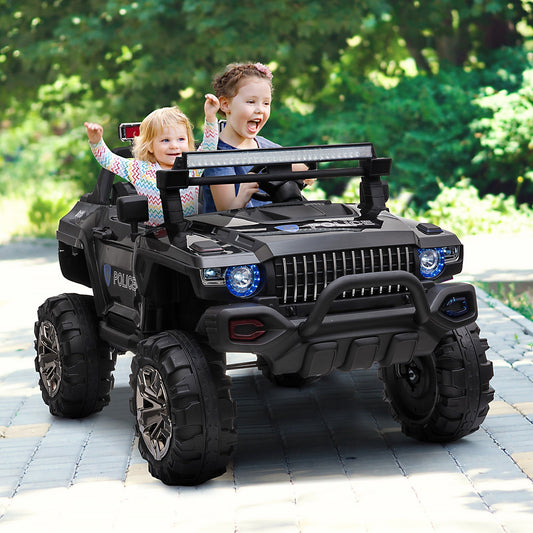 12V Ride On Police Car 2 Seater For 3 - 8 Years Old Kids W/ Parental Remote Control Led Lights Mp3 Black - Gallery Canada
