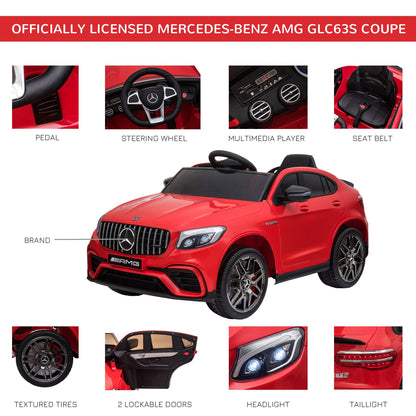 12V Ride On Toy Car for Kids with Remote Control, Mercedes Benz AMG GLC63S Coupe, 2 Speed, with Music, Electric Light, Red Electric Toy Cars   at Gallery Canada