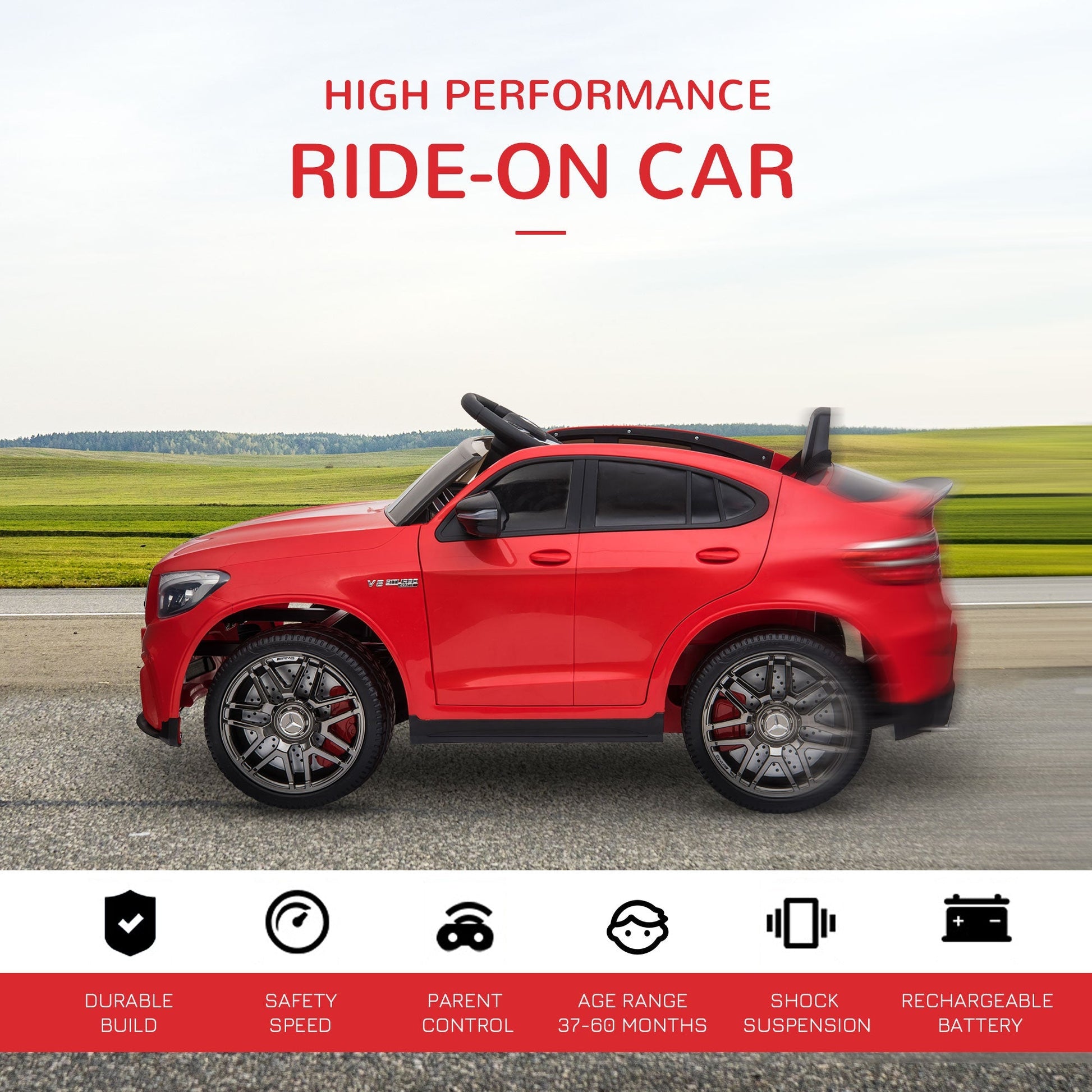 12V Ride On Toy Car for Kids with Remote Control, Mercedes Benz AMG GLC63S Coupe, 2 Speed, with Music, Electric Light, Red Electric Toy Cars   at Gallery Canada