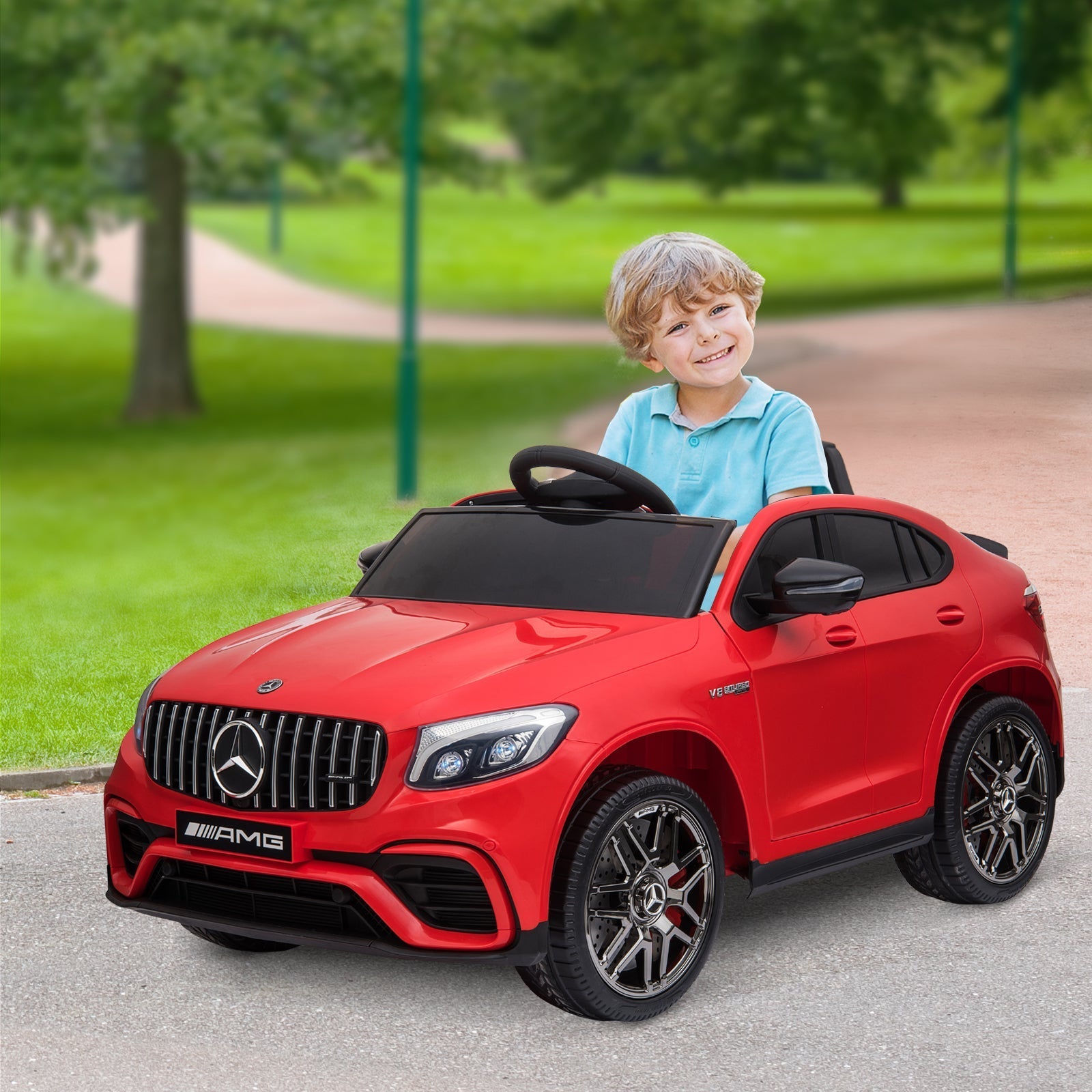 12V Ride On Toy Car for Kids with Remote Control, Mercedes Benz AMG GLC63S Coupe, 2 Speed, with Music, Electric Light, Red Electric Toy Cars   at Gallery Canada