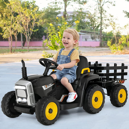 12V Ride on Tractor with 3-Gear-Shift Ground Loader for Kids 3+ Years Old, Black Powered Ride On Toys   at Gallery Canada