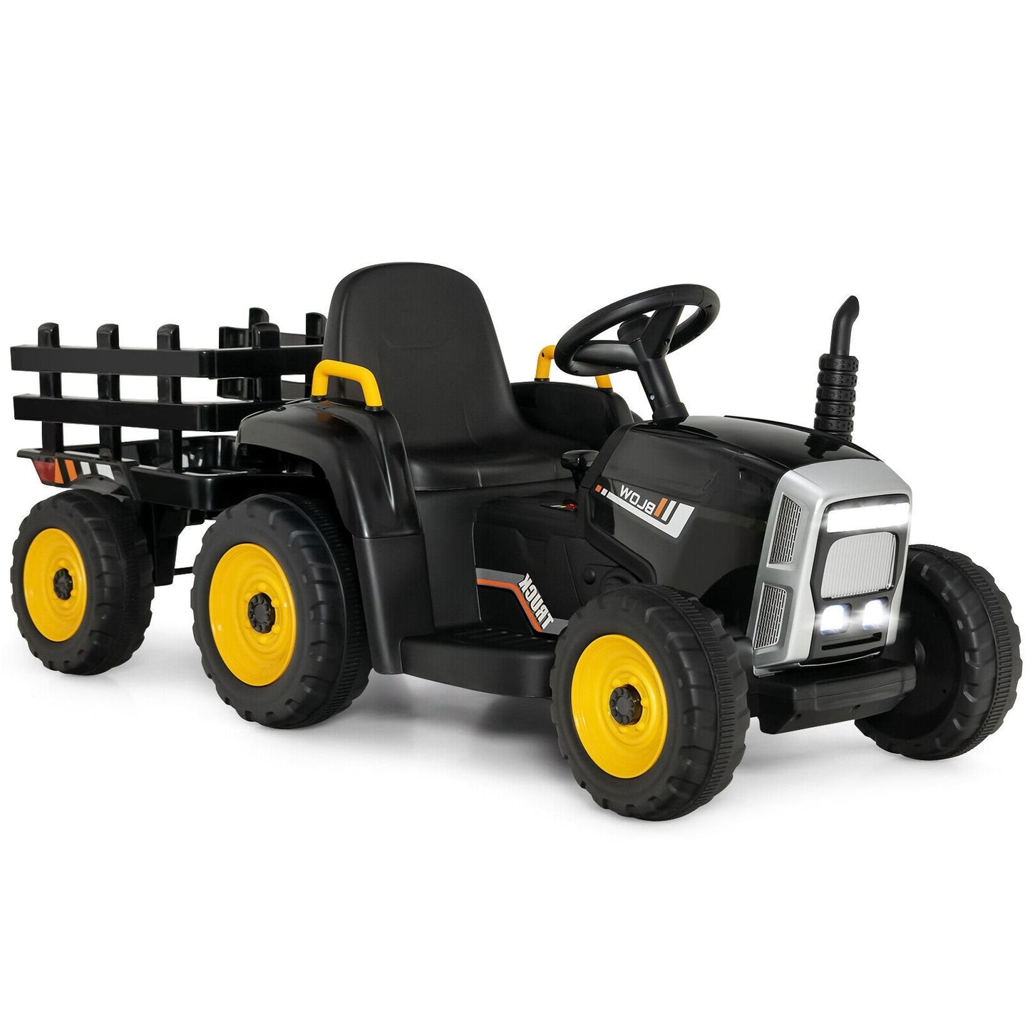 12V Ride on Tractor with 3-Gear-Shift Ground Loader for Kids 3+ Years Old, Black Powered Ride On Toys   at Gallery Canada