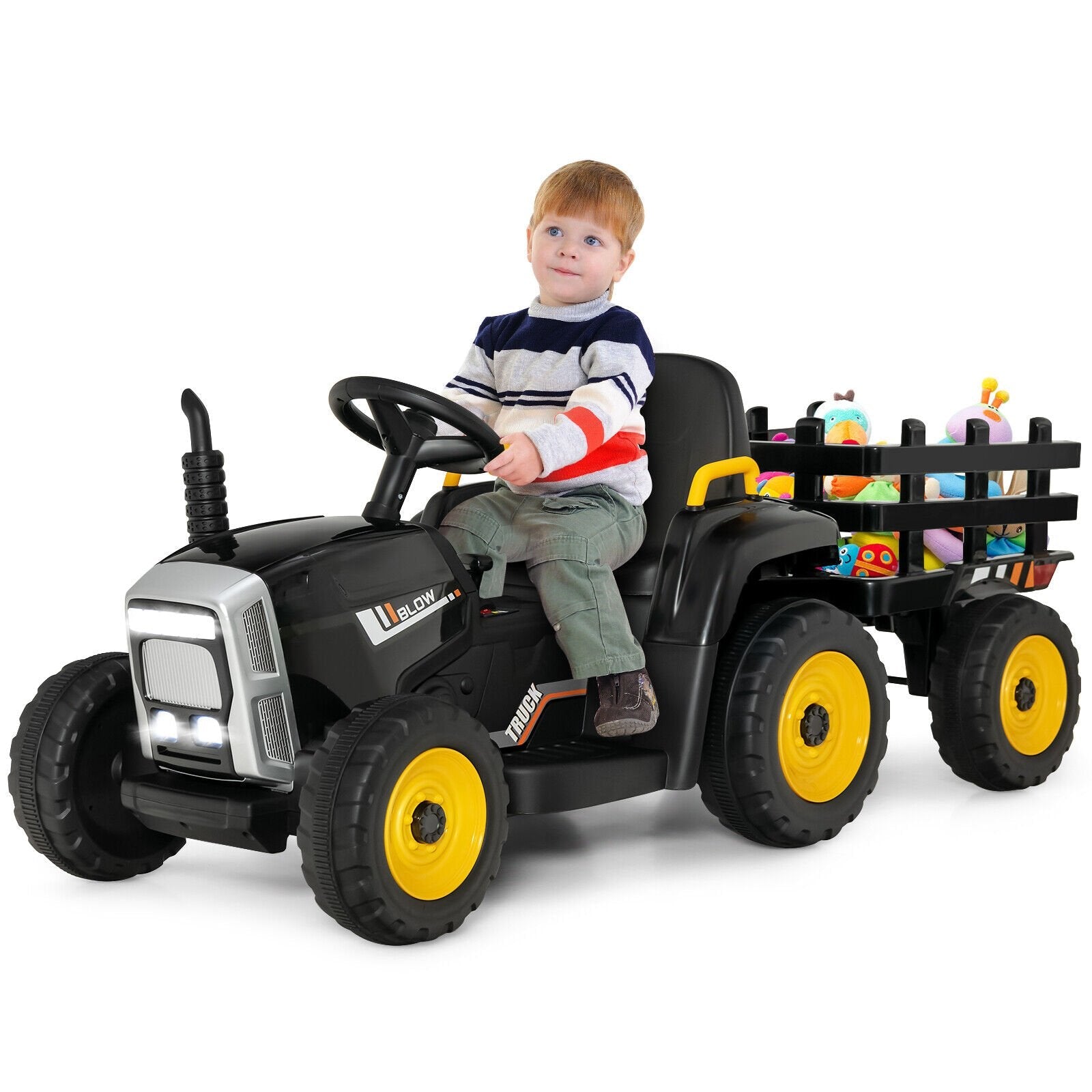 12V Ride on Tractor with 3-Gear-Shift Ground Loader for Kids 3+ Years Old, Black Powered Ride On Toys   at Gallery Canada