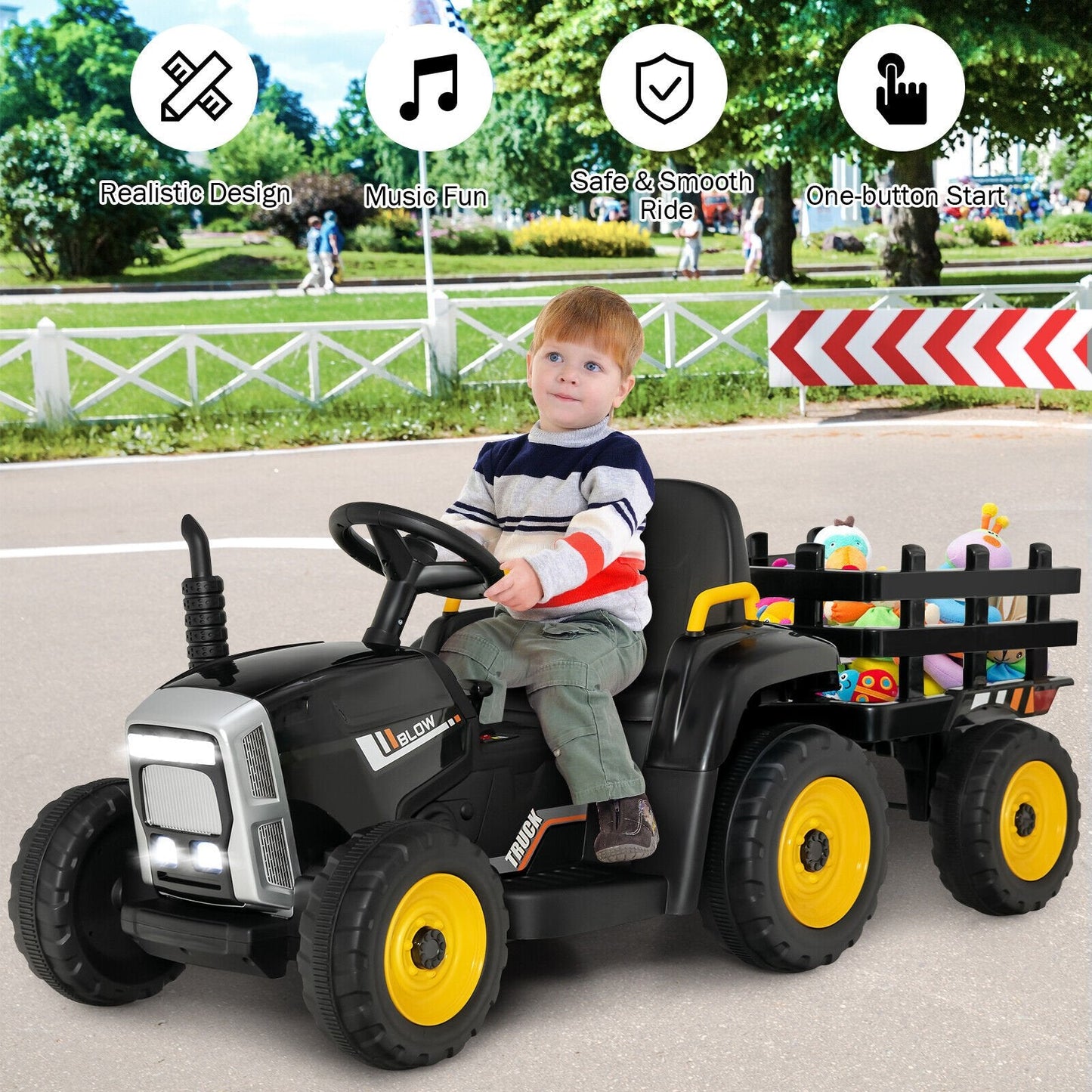 12V Ride on Tractor with 3-Gear-Shift Ground Loader for Kids 3+ Years Old, Black Powered Ride On Toys   at Gallery Canada