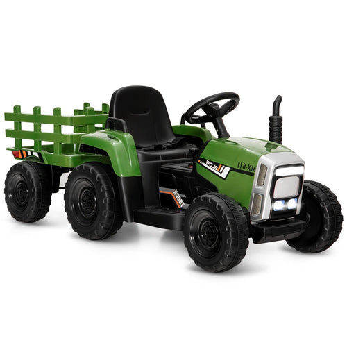 12V Ride on Tractor with 3-Gear-Shift Ground Loader for Kids 3+ Years Old, Dark Green